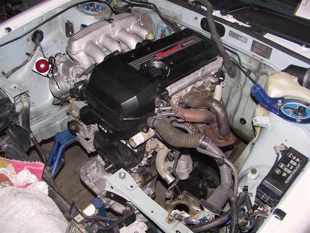 Here is the Altezza engine sitting in the AE-86's engine bay, and it&a...